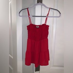 Red frilled tank top
